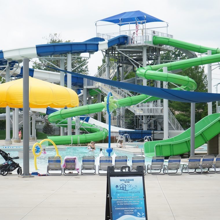 Water slides at the Mayfield Heights outdoor aquatic center
