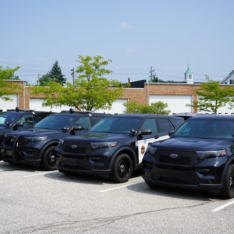 Mayfield Heights police cruisers parked at the safety center